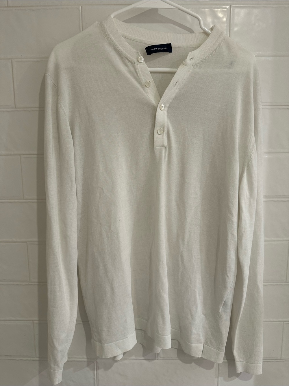 Thom Sweeney Cotton Long-Sleeve Shirt Henley - White Size 52/Large